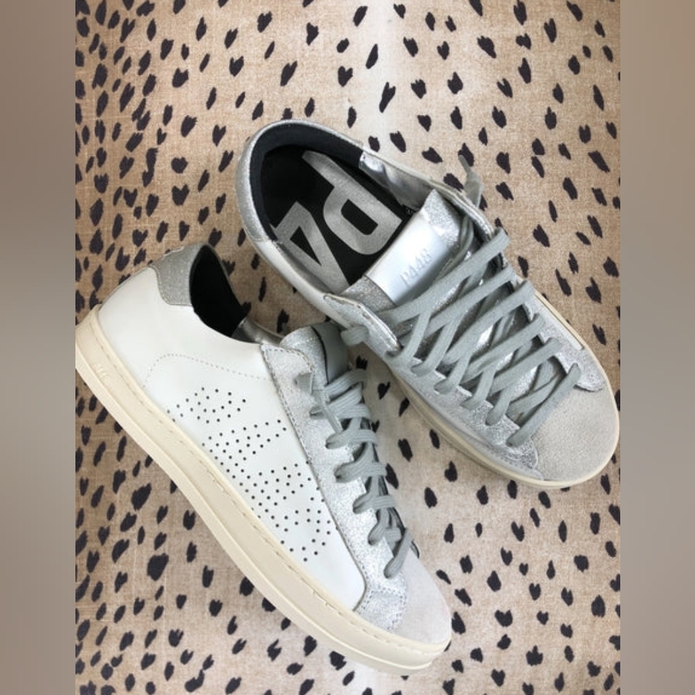 P448 John White/Silver Low-Top Sneakers EUC